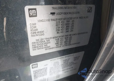 2021 Chevrolet Silverado 1500 из США, поврежденный, VIN 1GCPYBEK9MZ303079